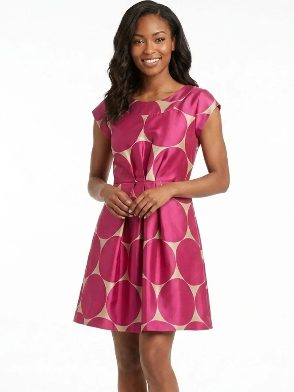 Kate Spade Silk Hot Pink Cap Sleeve Fit Flare Pleated Knee Length Party Dress 6